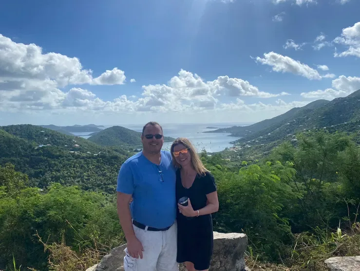 Capt. David and Capt. Heather aboard Stella Blue in St. John, USVI