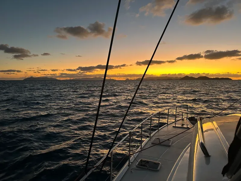 Caribbean sunset over the water from the deck of Stella Blue near St. John, USVI